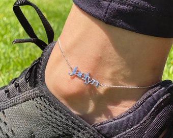 スターリングシルバー小文字ネームアンクレット 9インチ - ネームアンクレットシルバー - アンクルブレスレット - シルバーアンクレット - アンクルチェーン - パーソナライズジュエリー