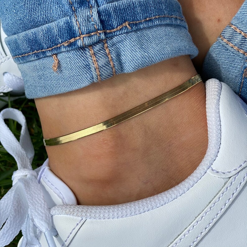 Gold Vermeil Herringbone Anklet 14K Gold Ankletgold Ankle Etsy