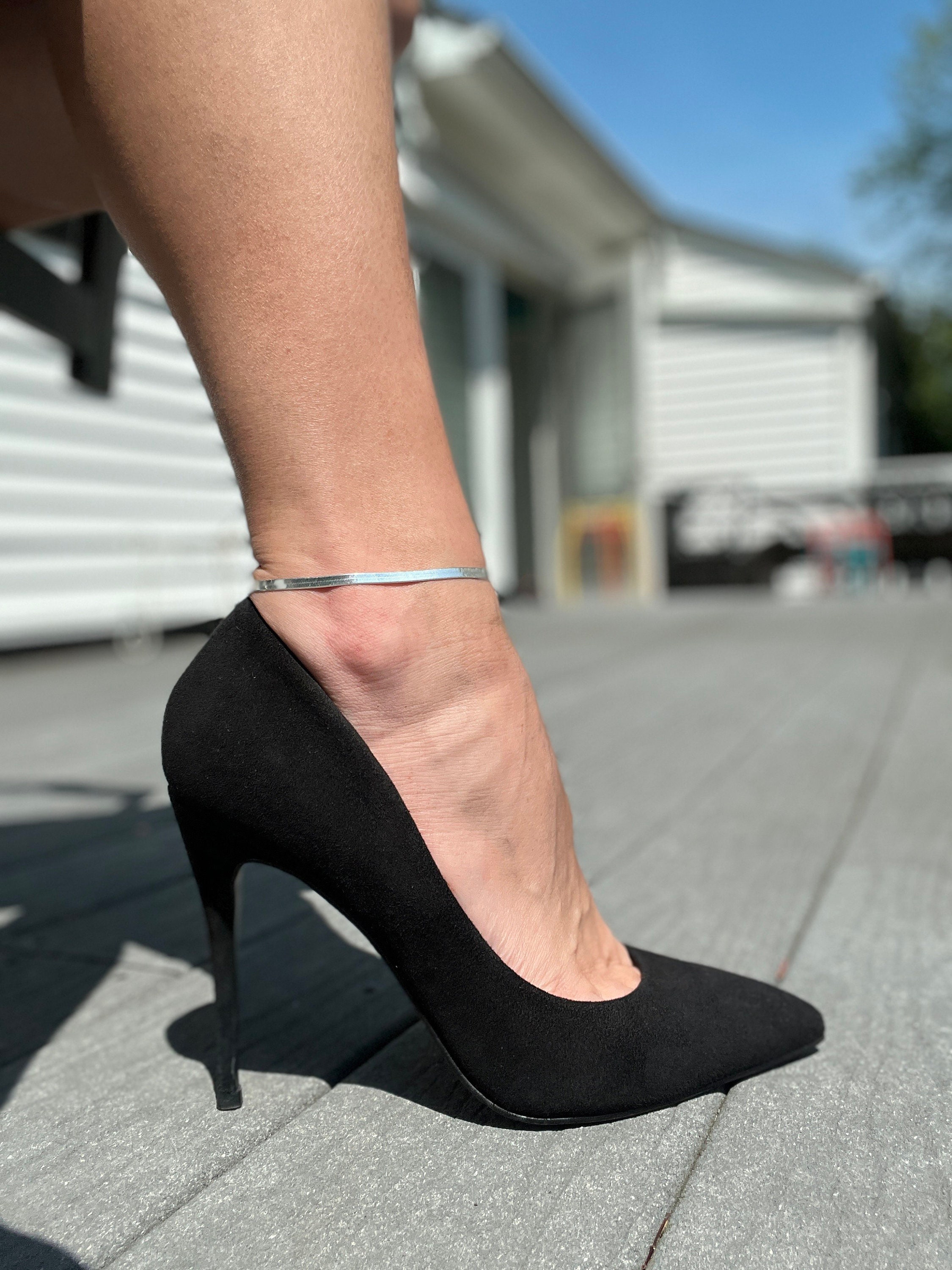 Cavigliera In Argento Sterling 925 Rodiato - Modello Spina Di Pesce 1.6mm - Gioiello Italiano Ipoallergenico - Foto 3