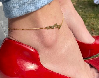 Gold “worthy” Anklet, Worthy Anklet, Gold Jewelry for women, Personalized Gifts, Gifts for her, Gold Anklet, Ankle Jewelry, Ankle Chain