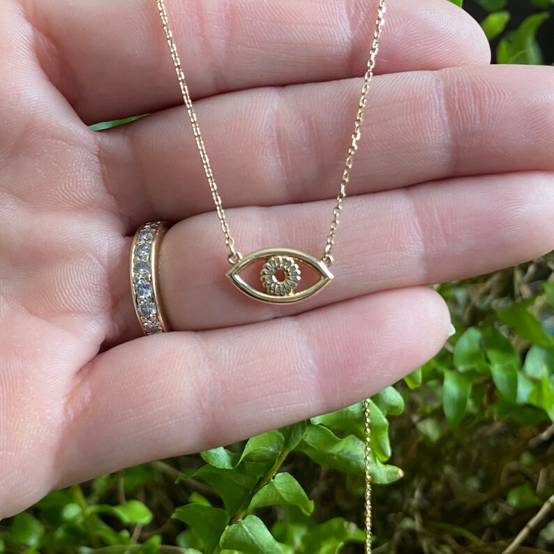 14K Solid Gold Evil Eye Necklace14K Gold JewelryEvil Eye Etsy