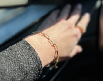 Kettenarmband Gold, Paperclip Armband Gold, Gliederarmbänder, Kettenarmbänder, trendiger Schmuck 2022, Geschenke für sich selbst, einzigartige Geschenke für sie