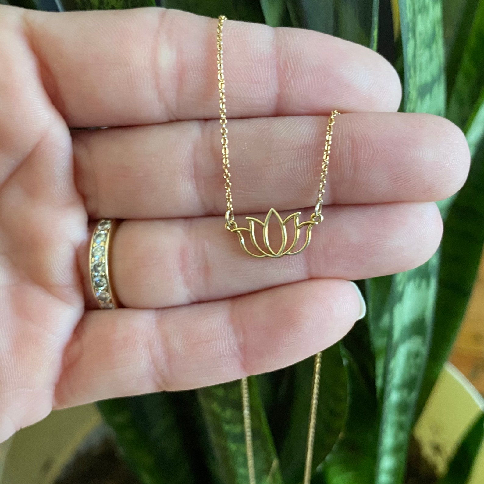 Tiny Lotus Flower Necklace 18K Yellow Gold Jewelry Gold Etsy