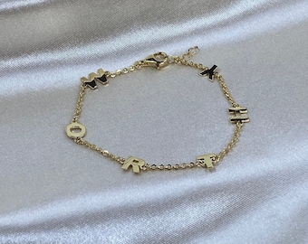 Gold Vermeil “W-O-R-T-H-Y” Bracelet, Spaced Out Block Style Lettering, Gold Jewelry, Personalized Jewelry, 14K Gold Jewelry,Birthday Gifts,