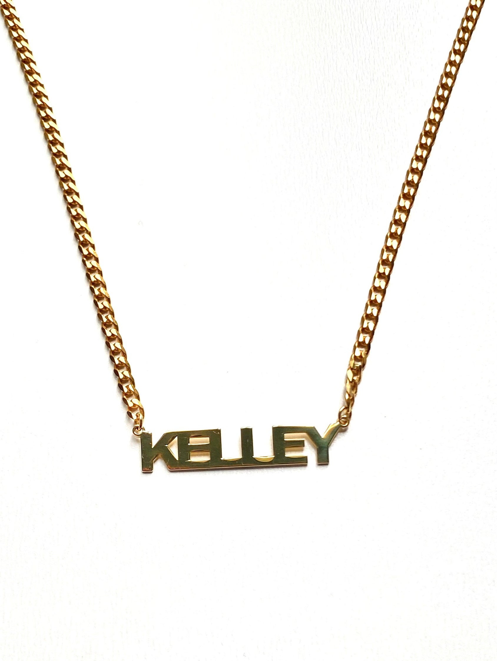 Gold Block Letter Name Necklace, Curb Chain, Name Necklace for Her, 90s ...