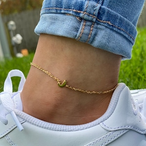 Gouden Vermeil Enkele Initiële Enkelband-Blok Letter, Initiële Enkelband, Enkelketting, Initiële Sieraden voor vrouwen, Gepersonaliseerde Geschenken, Gouden Enkelband,