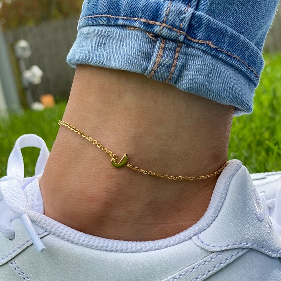 R Initial Anklet for Women Cuban Ankle Bracelet with Letter R Gold Alphabet  Initial Anklet for Girls (R)