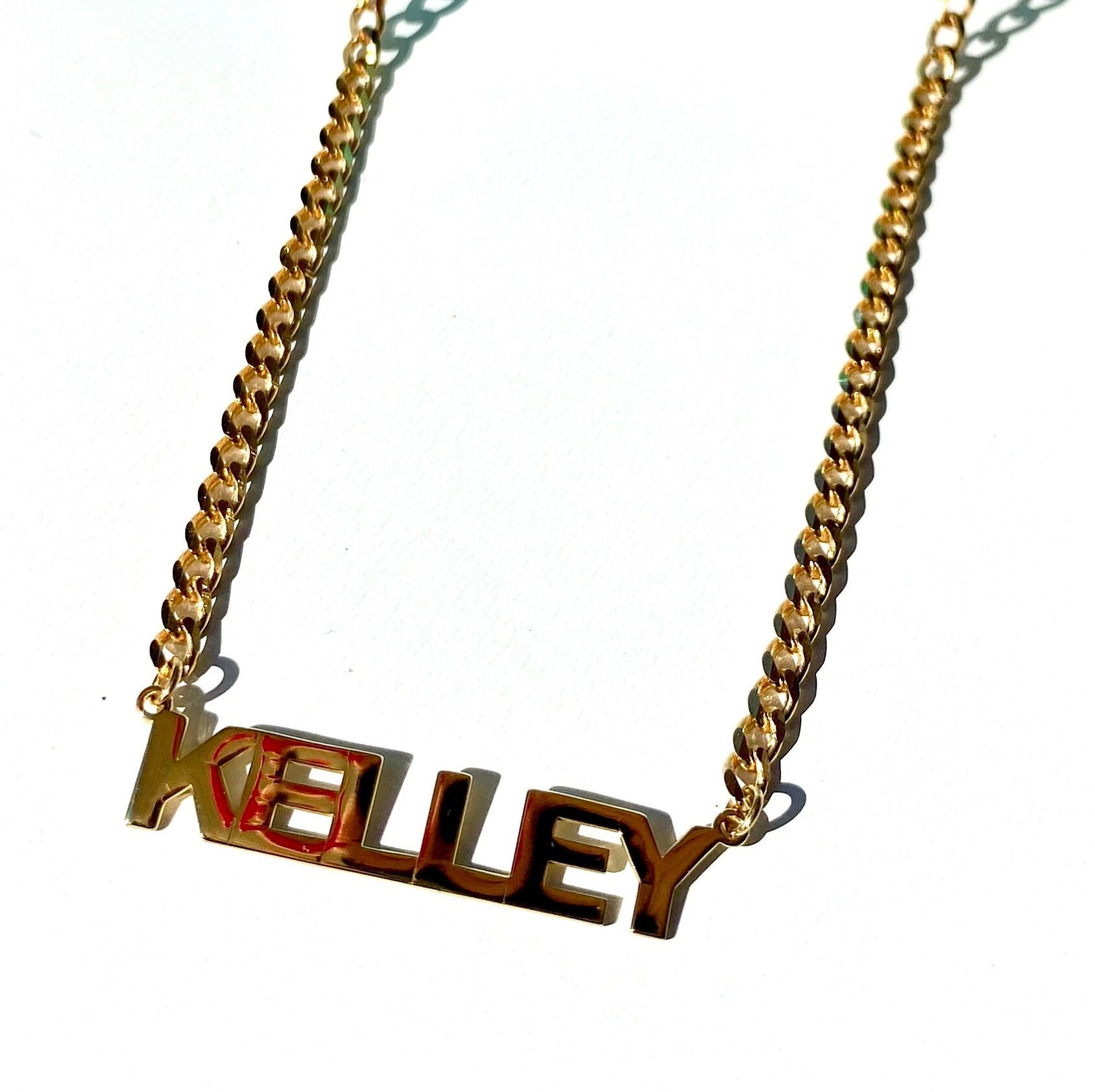 Gold Block Letter Name Necklace, Curb Chain, Name Necklace for Her, 90s ...