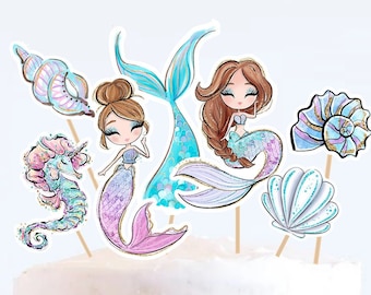 Mermaid Cake Topper: Birthday Party Decorations (Digital Printable)
