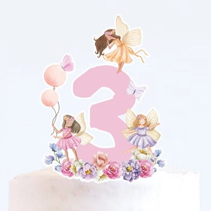 TRE FATE TOPPER Torta di compleanno Foresta incantata Ragazza Compleanno Festa Decorazioni Giardino delle fate Download immediato Stampabile digitale 0002F
