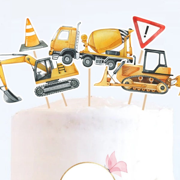 Construction cupcake cake topper, Construction birthday decorations, Construction Centerpiece, Dump truck party decor  K1