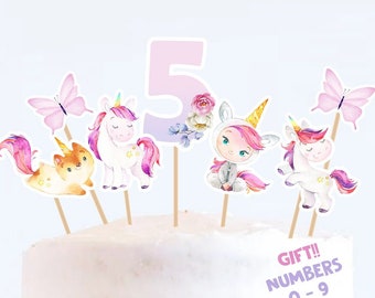 Unicorn Centerpiece Birthday Party Cake Toppers Rainbow Decoration Pink Girl Magical Day Template Instant Download Printable UNI4444