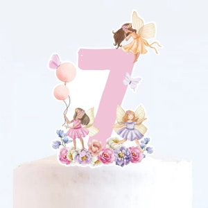 SEVEN FAIRY TOPPER Birthday Cake Enchanted Forest Girl Birthday Party Decorations Fairy Garden Instant Download Digital printable 0002F