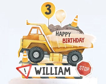 Bearbeitbarer Baustellen Tortenstecker: Birthday Party Decor (Digitaler Download)