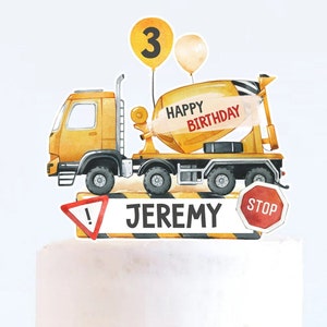 Editable Construction Truck Cake Topper: Birthday Party Decor (Digital Download)