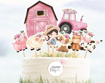 Pink Farm Girl Cake Topper: Barnyard Party Decor (Printable)