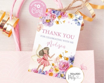 Editable Floral Fairy Birthday Favor Tags (Digital Download)