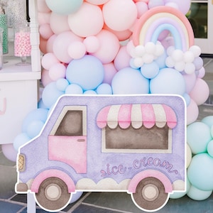 DUŻY DEKORACJE Samochód LODY Sklep Wycinanka Urodziny Słodycze Baby Shower Natychmiastowe pobieranie do druku ICE2