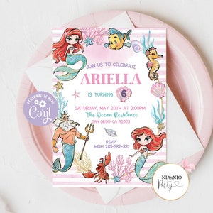 Mermaid Birthday Invitation Template, Modern Mermaid, Editable Mermaid Watercolor Invitation, Girl Birthday,INSTANT DOWNLOAD MER11