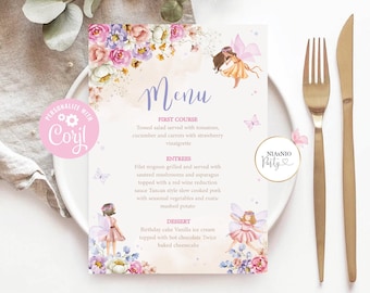 Editable Fairy Menu: Birthday Party Decor (Instant Download)