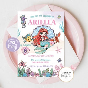 Mermaid Birthday Invitation Template, Modern Mermaid, Editable Mermaid Watercolor Invitation, Girl Birthday,INSTANT DOWNLOAD MER11