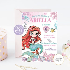 Mermaid Birthday Invitation Template, Modern Mermaid, Editable Mermaid Watercolor Invitation, Girl Birthday,INSTANT DOWNLOAD MER11