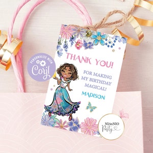 Tags modifiables LA FAMILIA, maison enchantée, anniversaire, étiquettes de remerciement, étiquette fille jardin, étiquettes à télécharger, modèle imprimable de baby shower, FAM1