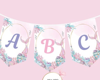 EDITABLE Mermaid Birthday Banner Fully Editable Mermaid Party Banner Whimsical Mermaid Under The Sea Decor Instant Download Editable S1 S2