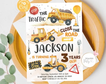 Construction Invitation, Construction Birthday Invitations, Dump Truck Party Invite, Printable template Digital Instant download K1