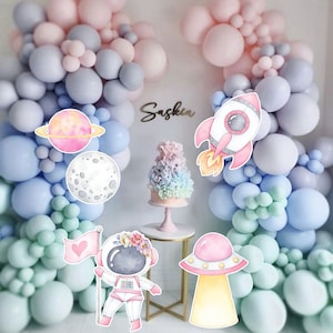 Space Galaxy Birthday Party Decor: Astronaut, Rocket Cutouts (Digital Download)