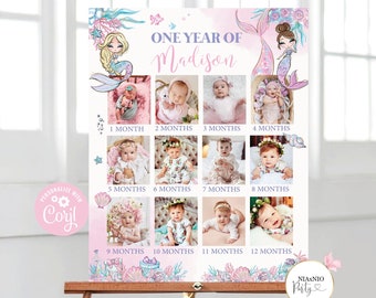 Póster fotográfico del primer año de sirena: Collage editable (descarga digital)