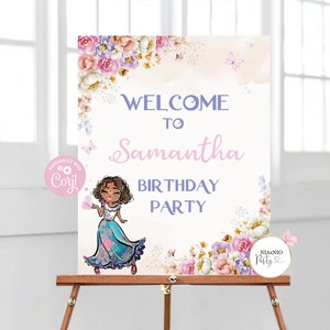 Bewerkbaar welkomstbord La Familia: decor verjaardagsfeestje meisje (digitale download)