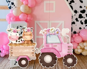 BIG DECOR FARM Trattore Ragazza Ritaglio Decor Barnyard Ranch Animali Decorazioni per feste, Baby Shower, Festa di compleanno, download digitale FARM11