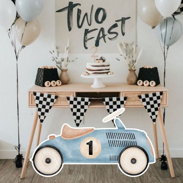 GRANDE DECORAZIONE (Numero da modificare) Gara di secondo compleanno di auto da corsa: Ritaglio Compleanno Ritaglio Decor Baby Shower, Festa di compleanno, download digitale RAC1