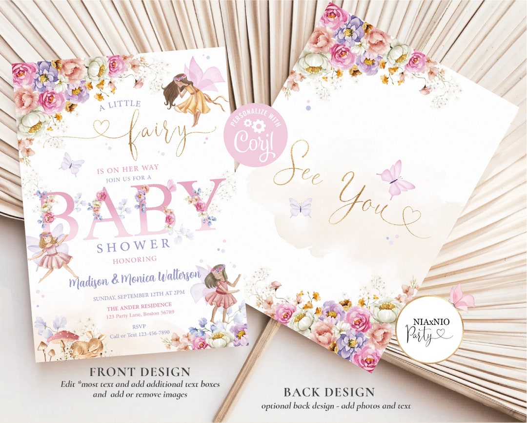 Editable Fairy Baby Shower Invitation Butterfly Magical Wildflower ...