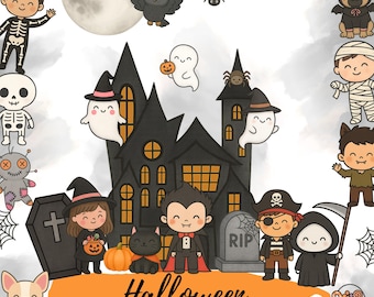 Halloween Clipart Bundle: Kids PNG, Costumes & Characters (Instant Download)