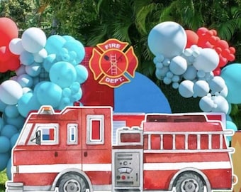 BIG DECOR FIRE Truck Birthday decorations , Party Decor  Printable digital download STRA11