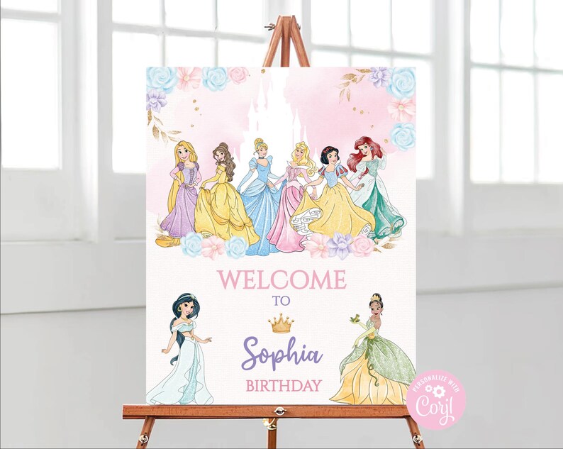 Welcome Princesses Editable Princess Birthday Welcome Sign: Magical Party Decor (digital ...