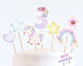 Unicorn Centerpiece Birthday Party Cake Toppers Rainbow Decoration Pink Girl Magical Day Template Instant Download Printable UNI5555