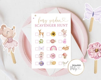 GAME FAIRY Birthday PARTY Scavenger Hunt Woodland Fairy Garden Enchanted Forest kids birthday party games printable digital girls 0001F