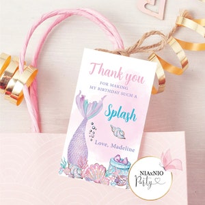 Editable Mermaid Birthday Favor Tags Under the Sea Thank You Tags ...