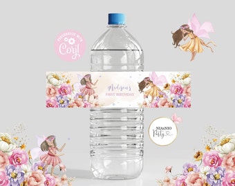 Fairy Birthday Water Bottle Labels: Pink Floral, Editable Template (Digital Download)
