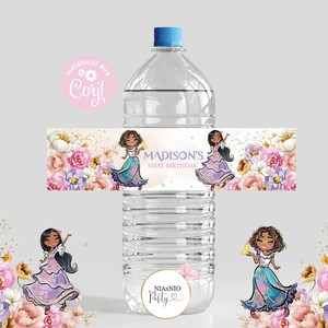 Encanto Birthday Party Water Labels: Isabela Madrigal, Editable (Digital Download)