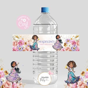 Editable water labels LA FAMILIA Isabela Madrigal water labels/ birthday Party Personalized Label/Encanto Party Favors Labels FAM1