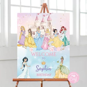 Cartello di benvenuto modificabile per il compleanno della principessa: Castello magico (download digitale)
