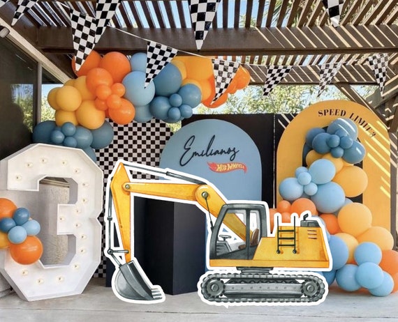 Sfondo In Vinile Per Compleanno Con Escavatore – 150x100cm, Tema Cantiere Per Foto Di Bambini, Decorazione Festa