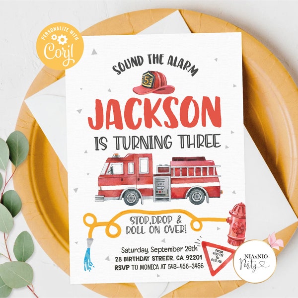 Editable Fire Truck Birthday Invitation: Personalized Party (Digital)