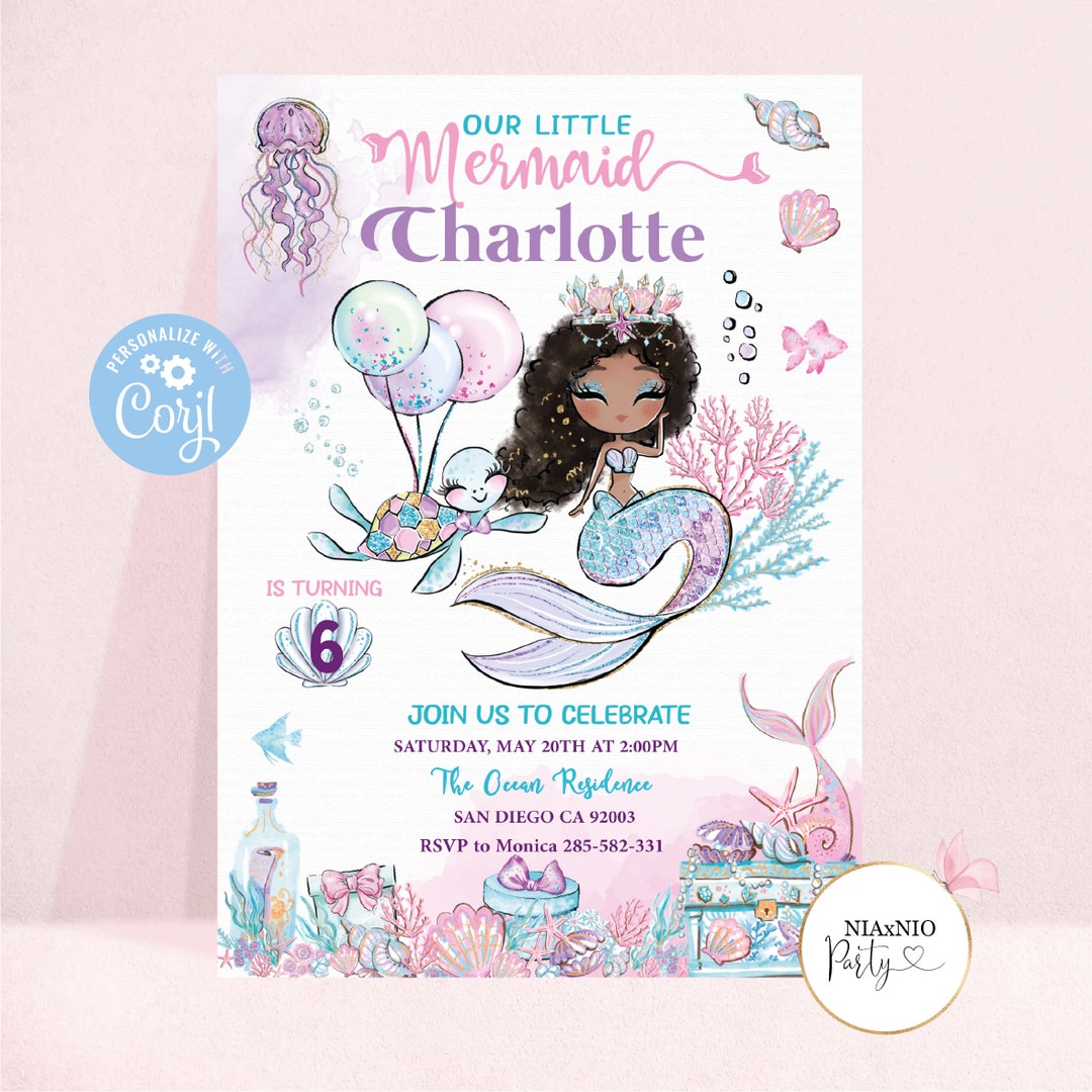Mermaid Birthday Invitation Template Minimalistic Modern Mermaid Mermaid Birthday Invitation Template Minimalistic Modern Mermaid