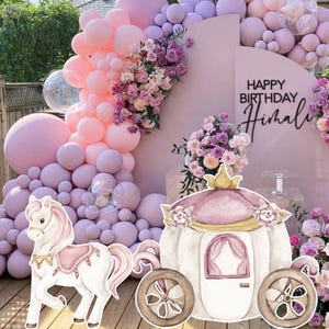 Paquete GRANDE DECORACIÓN CARRUAJE y caballo Recorte princesa Fiesta de cumpleaños Princesa floral mágica Descarga instantánea imprimible PRIN11