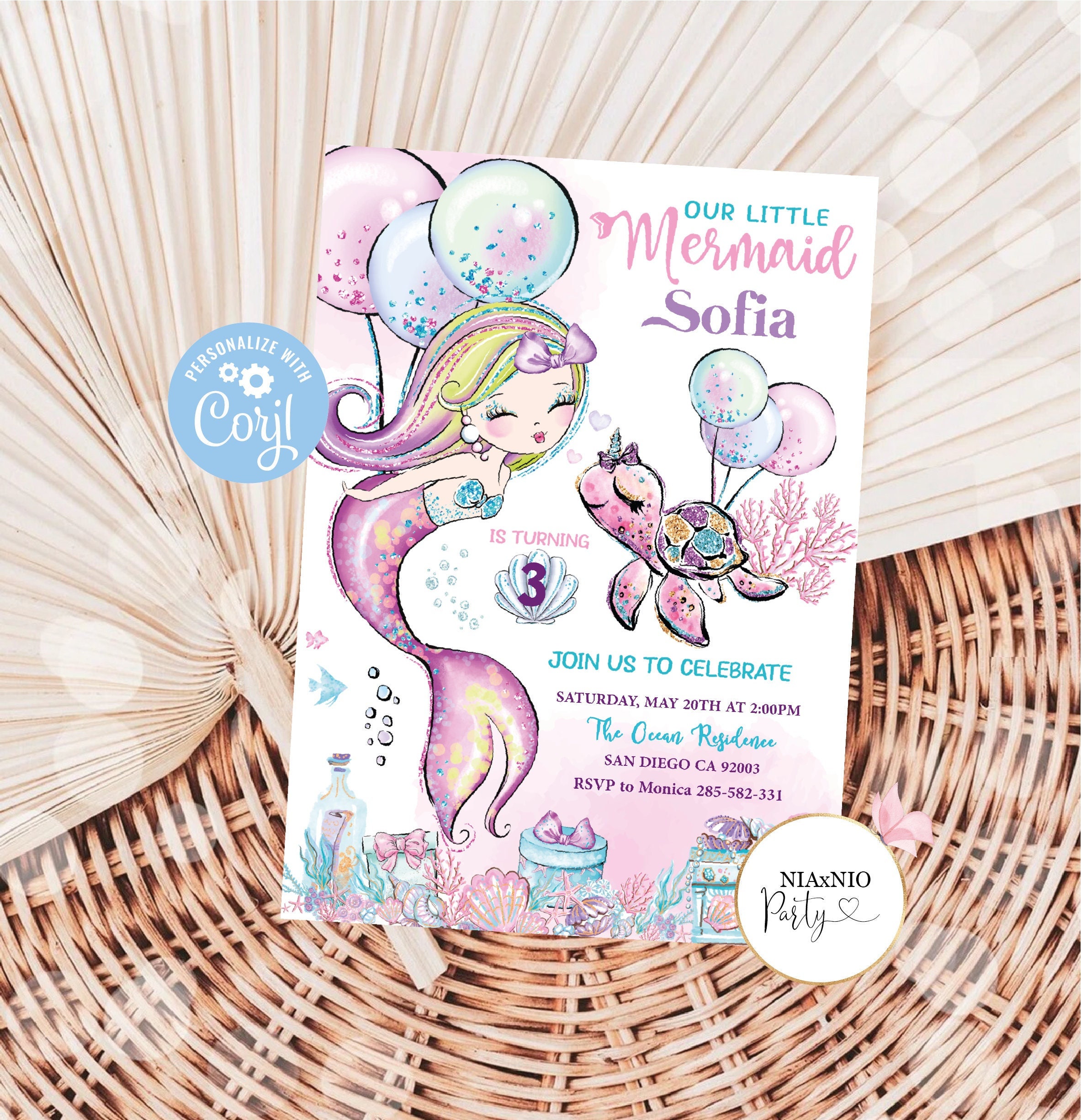 Mako mermaid Birthday Cake Topper Template Printable